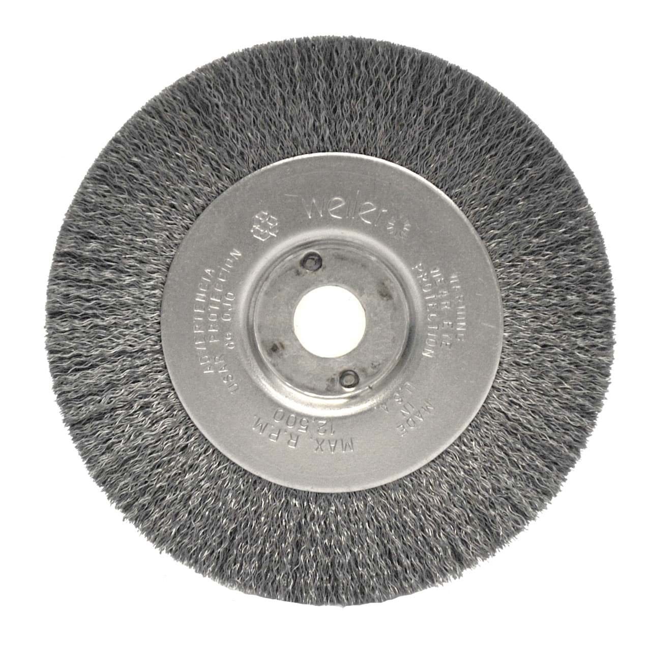 Picture of 4" Narrow Face Crimped Wire Wheel, .006" Stainless Steel Fill, 1/2"-3/8" Arbor Hole