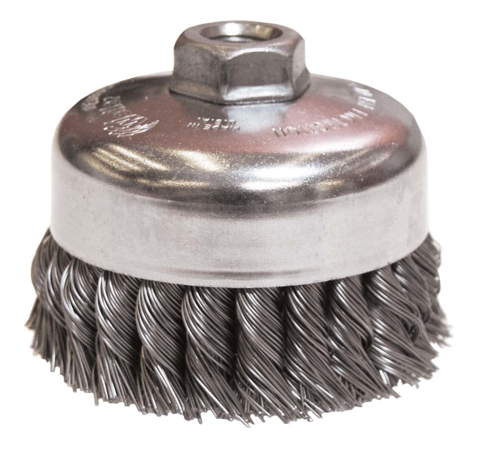 Picture of 4" Single Row Knot Wire Cup Brush, .035" Steel Fill, 5/8"-11 UNC Nut